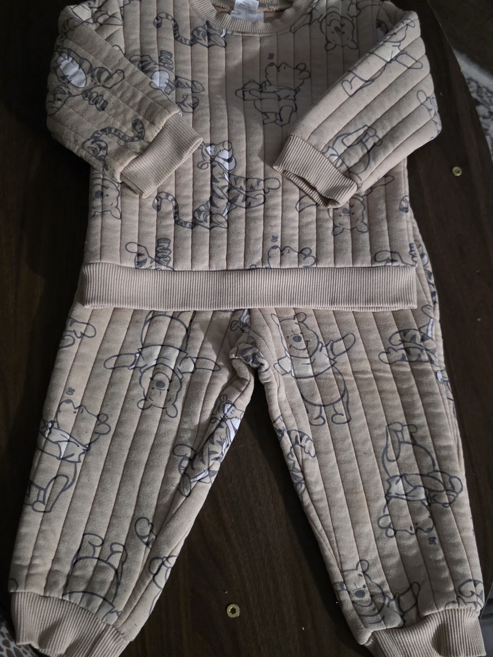 Disney Beige Quilted Pajama Set with Navy Bear Outline